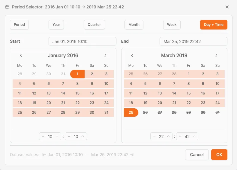 ProcessMindの期間フィルター（日付範囲指定オプション付き）