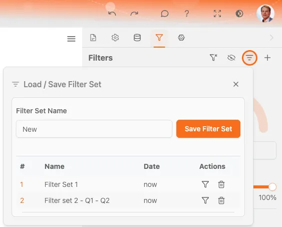 ProcessMind のフィルターセット保存ダイアログ