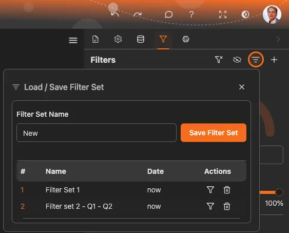 ProcessMind のフィルターセット保存ダイアログ