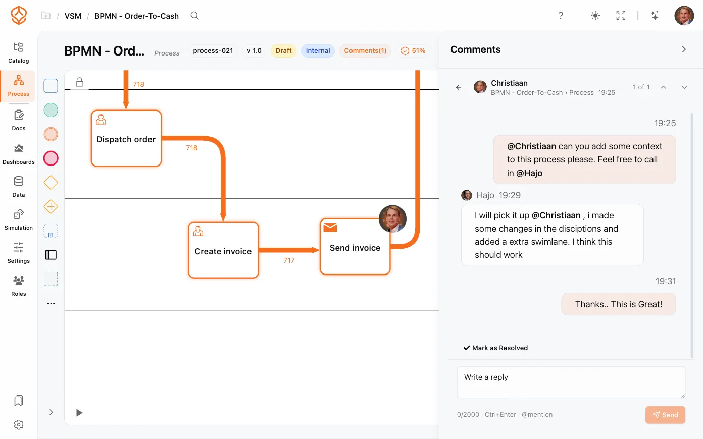 Samenwerken met teamleden in ProcessMind
