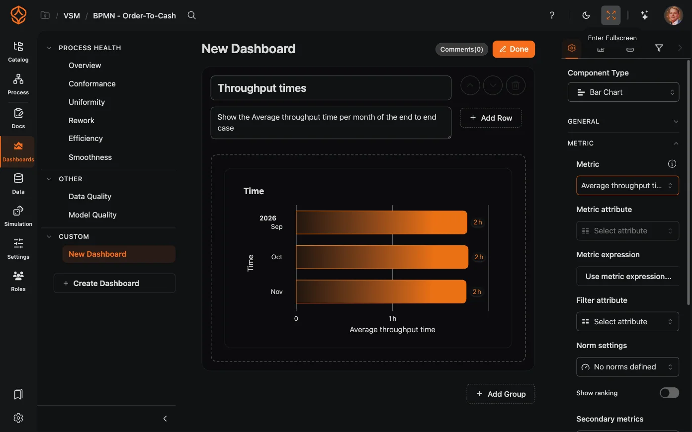 Doorlooptijdmetrieken configureren in een aangepast ProcessMind-dashboard