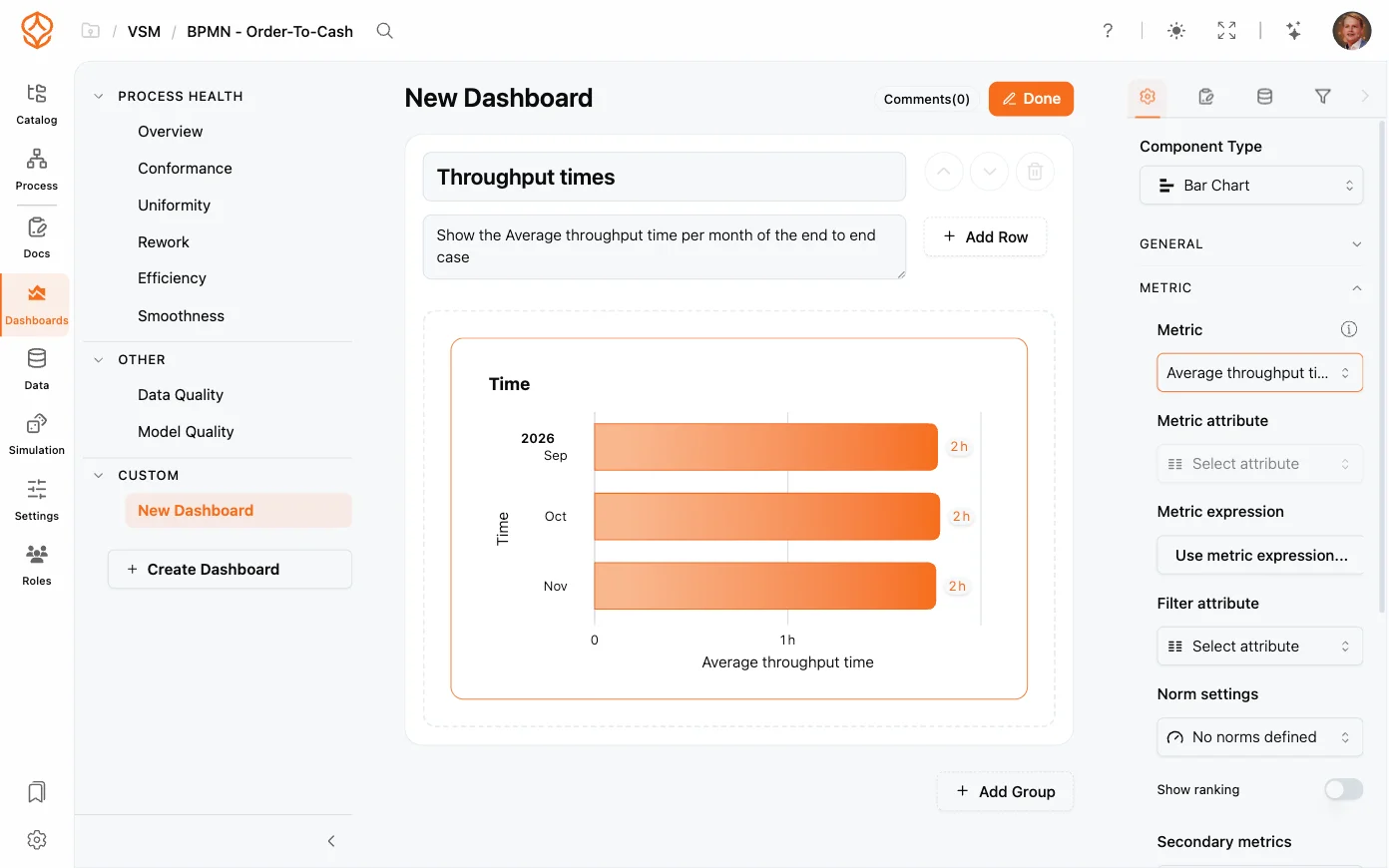 Doorlooptijdmetrieken configureren in een aangepast ProcessMind-dashboard