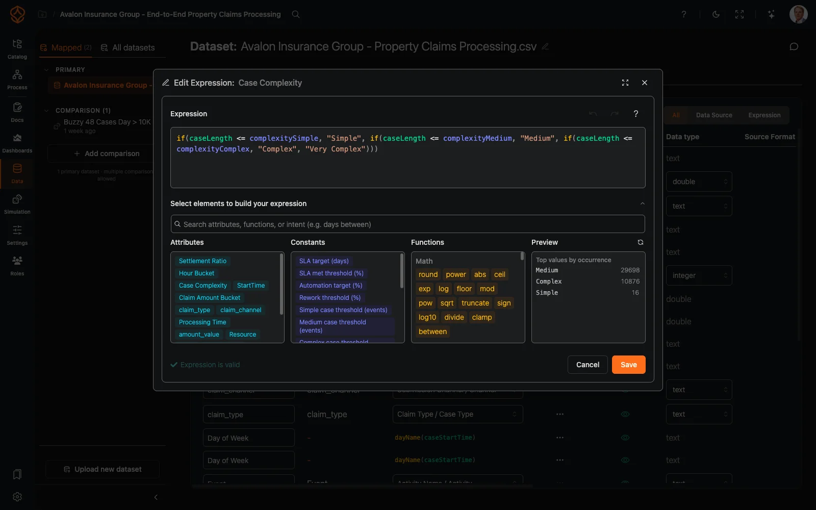 Expression Editor in ProcessMind