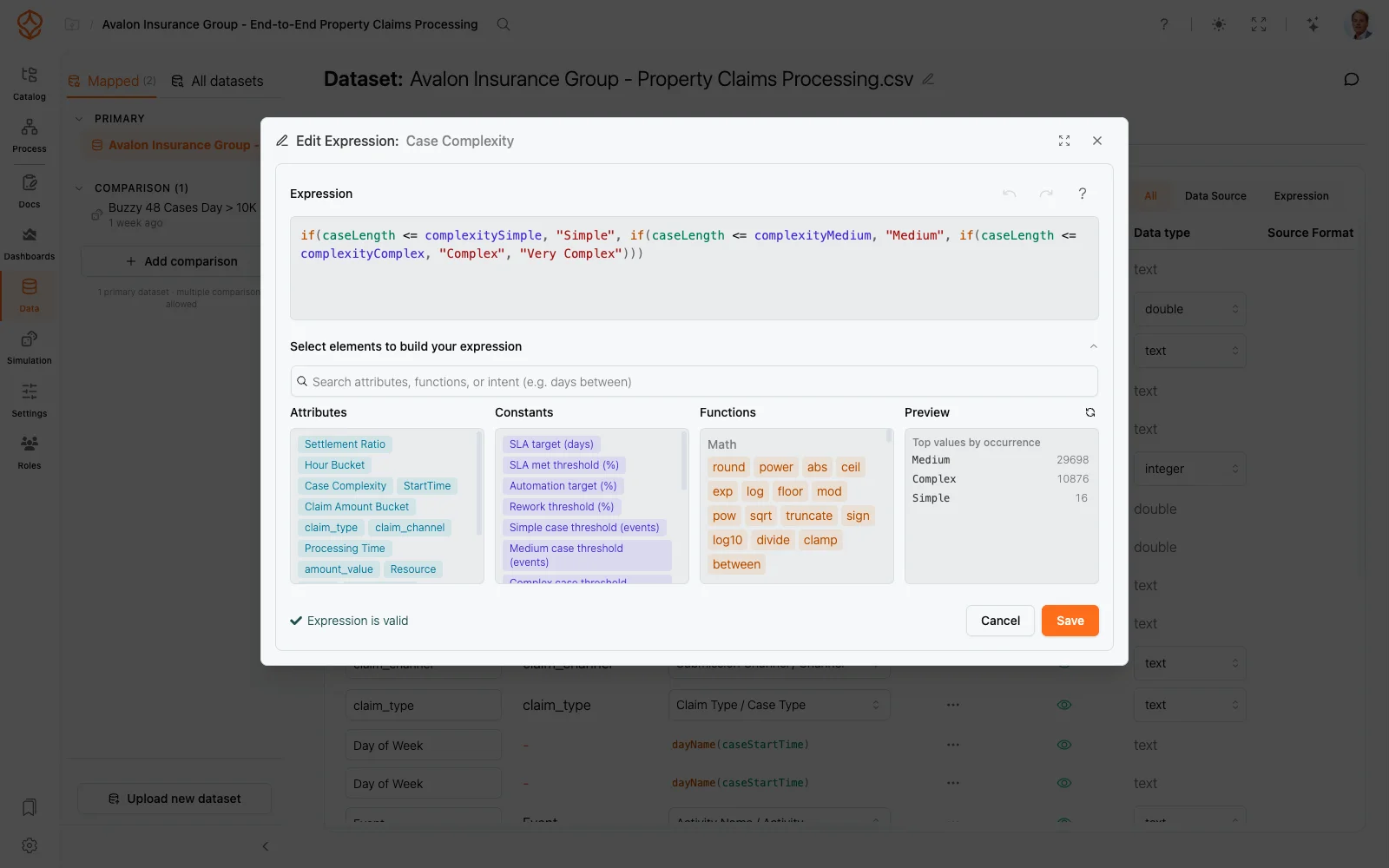 Expression Editor in ProcessMind