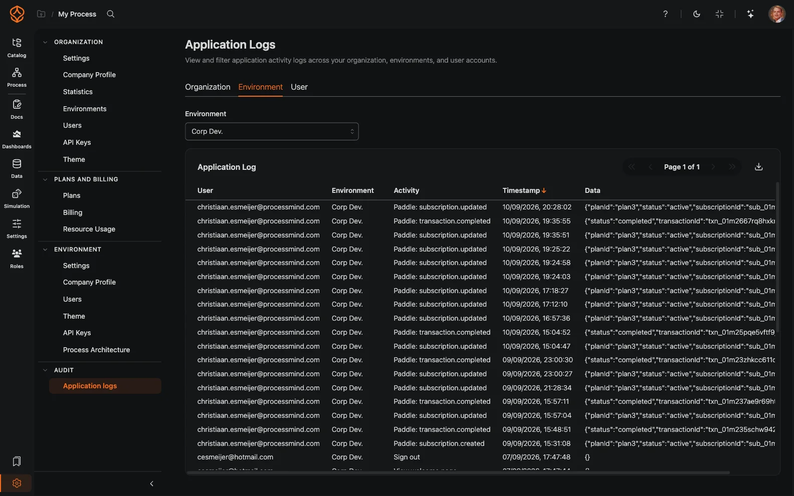 Application audit logs
